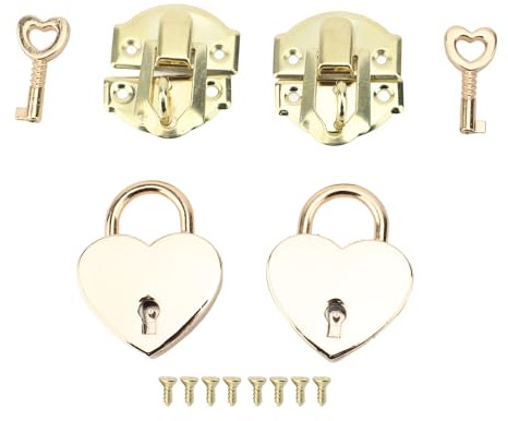 YolieraArt Vorhängeschloss mit antikem Herz, Zinklegierung, dekorativer Verschluss mit Schlüsseln, Vintage-Stil, Schloss für Schmuckschatulle, Truhen, Möbel, Handwerk, Gelb, 2 Sets