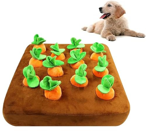 ZooPull - Intelligenzspiel für Vierbeiner,Intelligenzspielzeug für Hund,Interaktives Spielzeug Plüsch Karotte Schnüffelteppich Hundespielzeug,Verstecken und Suchen Schnüffelteppich mit 12 Karotten
