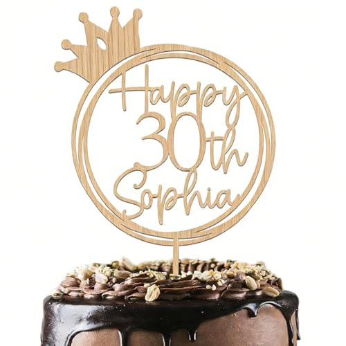 Personalized Wooden Birthday Cake Topper Party Decoration for Girls | Custom Name & Age with Crown,3mm Wood,Multiple Colors, Gift for Friends & Family,13th 16th 18th 21st 30th 40th 50th 60th