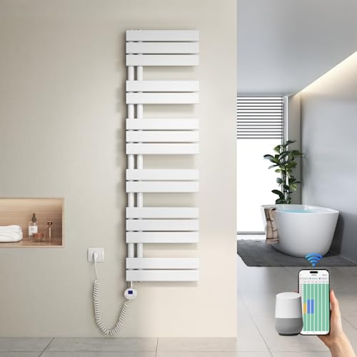 Heilmetz Badheizkörper Elektrisch Heizkörper Bad mit WiFi Digitalem Thermostat Handtuchheizkörper mit Timer-Funktion 1385x400mm 600 Watt für Badezimmer/Wohnzimmer Weiß
