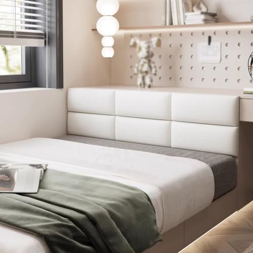 Peel and Stick Headboard, Upholstered Wall Mounted Headboard for Twin, 3D Anti-Collision Soundproof Self-Adhesive Wall Panel for Bedroom,White,60x25CM/3 Pcs