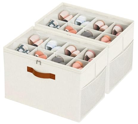 2Pack Shoe Storage Box,Shoe Organiser for Closet, Shoe Boxes with 16 Cell