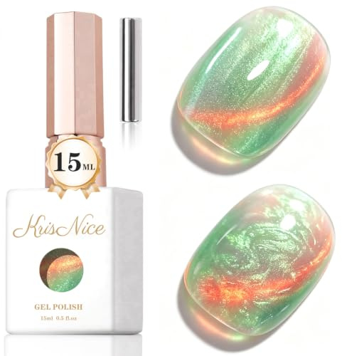 KRISNICE UV Nagellack Cat Eye 15 ML, Gellack mit Magnet, Cat Eye Uv Gel, Glitter Gelnagellack Soak Off Reflective Gel Magnetic Nail Polish für Frauen und Mädchen (Perlmutt-Meerjungfrau-MY033)