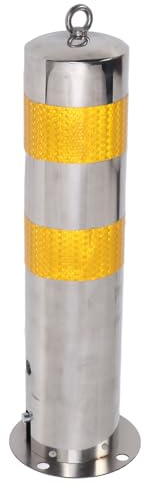 Aumotop Poste de Bolardo de Seguridad Acero Inoxidable con Tira Reflectante Amarilla para Estacionamiento en Carretera, Fácil Instalación para Frentes Tiendas, 55 Cm