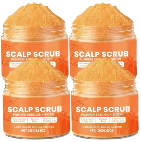 Aceite de semillas de calabaza y biotina exfoliante para el cuero cabelludo con cepillo de masaje, exfoliante y champú alternativo para cuero cabelludo graso y escamoso, eliminador de construcción y