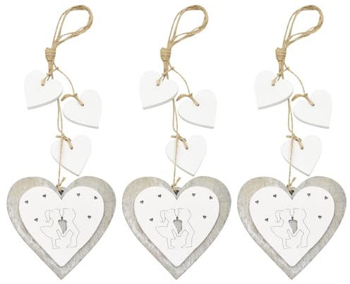 Auptiz 3 Stück Herz Deko Holz Anhänger, Doppelter Herzholz Hängedeko Deko-Anhänger, Dreifacher Herz Deko Hängen Geschenk für Wohnzimmer, Fenster, Schlafzimmer, Hochzeit