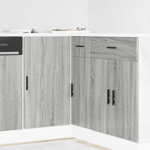Zeehear köksunderskåp Lyon grå Sonoma trämaterial, 86 x 46 x 81,5 cm, justerbara fötter, fuktbeständig, hållbar, för kök lagringsutrymme