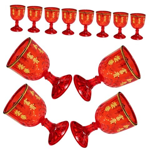 HOLIDYOYO 12 Bicchieri di Plastica Rossi per Matrimonio, Coppe da Vino Retrò 40ml Simboli di Buona Fortuna, Tazze per Feste Nuziali e Ricevimenti, Leggere e Bordi Arrotondati per Uso