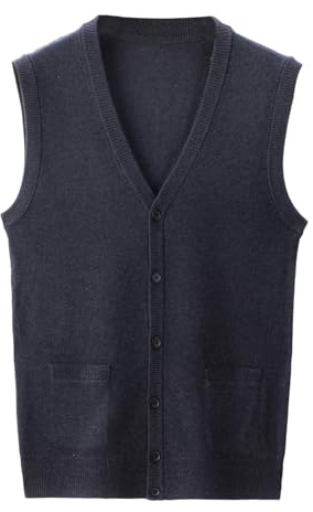 Chaleco de punto para hombre, mezcla de lana gruesa, suéter sin mangas, cárdigan con botones, cuello en V, chaleco de negocios, suéter de punto, otoño e invierno, chaleco de lana, monocolor, suéter