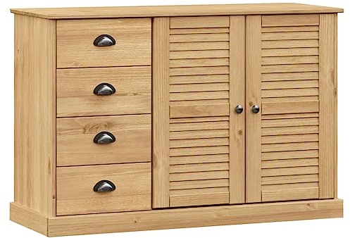 Mhdvray VIGO - Credenza in pino massiccio, 113 x 40 x 75 cm, con cera di miele, cassetti e porta della persiana, salva spazio, per corridoio, soggiorno e camera da letto