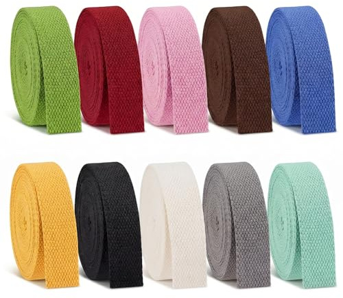 Eulihent 10 Colori Fettuccia Cotone 25mm Nastro in Cotone Pesante Fettuccia in Cotone Nastro di Cinghia in Tessuto Nastro di Twill per Cucire per Realizzare Artigianali