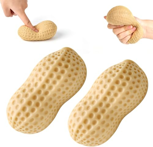 2 stycken Peanut Squishy Fidget Toys, mjuk stressminskning klämbollar, söt jordnötsform Slow Rising sensorisk leksak för ångestlindring, partypresenter för barn och vuxna (T)