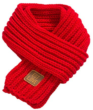 LEVAO Kids Winter Knitted Warm Scarf Boys Girls Toddlers Solid Color Soft Scarfs Neck Warmer Red