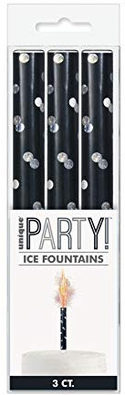 Birthday Black & Silver Glitz Ice Fountains - Vibrant & Sparkling Celebration Candles - Perfect for Cakes & Parties - 3ct
