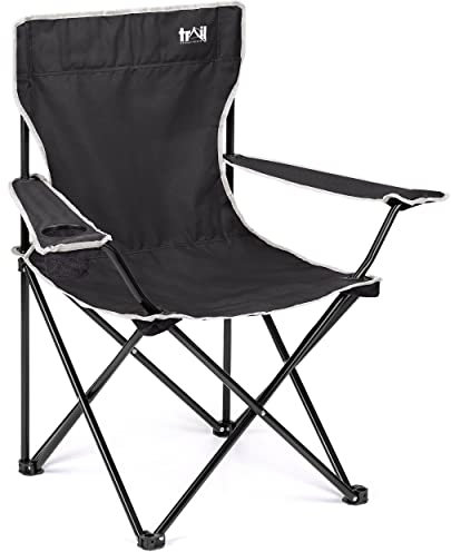 Trail Black Camping Chair Lightweight Folding Cup Holder Carry Bag 100kg Capacity