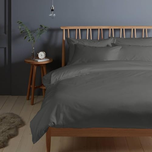 Pizuna Bettwäsche 140x200 + 70x90 Baumwolle Anthrazitgrau 400 Fadenzahl | 2-Teilig 100% Langstaple Baumwolle Bettbezug und Kissenbezug, Mako Satin Bettwäscheset 140x200 + 70x90 Mako Satin