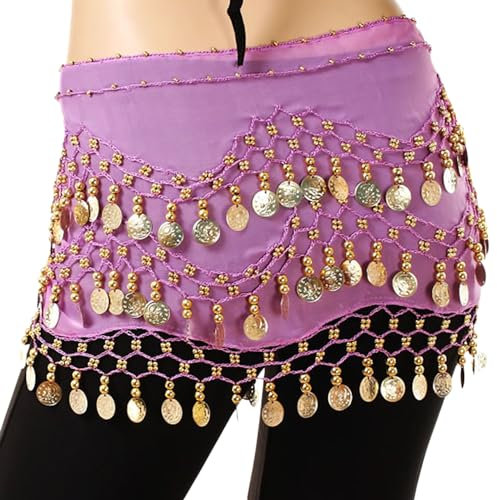 ACVIP Bauchtanz Hüfttuch Münzgürtel Belly Dance Gürtel Tanztücher(Lila)