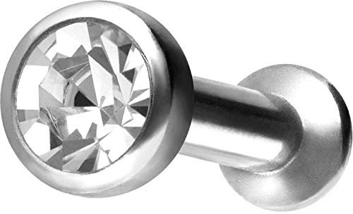 PIERCINGLINE Chirurgenstahl Labret Stecker Gewinde FLAT DISC + KRISTALL Piercing Ohr Lippe Nase Silberfarben 7 x 1,5 mm