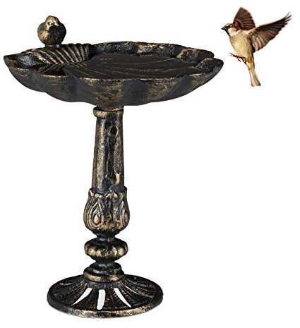 Relaxdays Abbeveratoio, Vaschetta per Uccellini da Terra, Decorazione da Giardino, Accessori per Uccelli, Deco, Bronzo