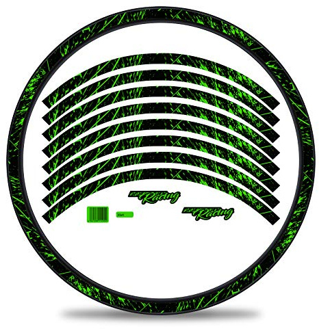 Finest Folia 16-delat set fälgkantsdekal klistermärke för cykelfälgar i racingdesign komplett set för 27 tum 29 tum för vägcykel mountainbike MTB balanscykel RX025 (neongrön, matt)