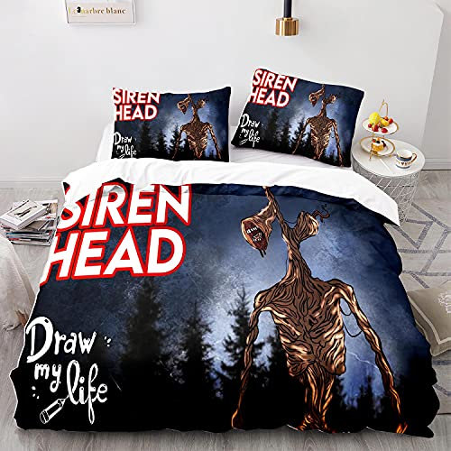 NICHIYOBI Siren Head Bettbezug Bettwäsche Set - Bettbezug und Kissenbezug,Mikrofaser,3D Digital Print dreiteiliger Bettwäsche (8,Single 135x200cm+80 * 80cm)