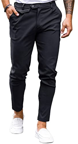 Mens Chinos Slim Fit Pants Flat Front Stretch Skinny Tapered Dress Pants Comfort Casual Solid Trousers Large