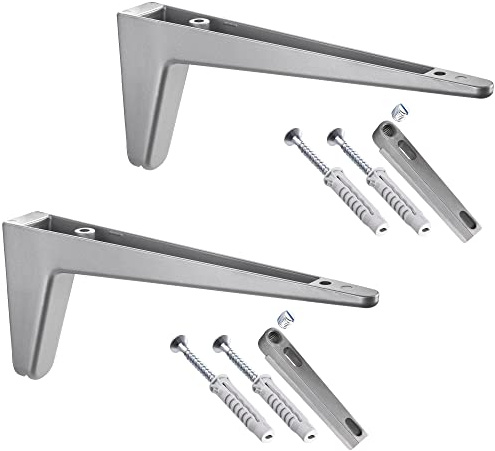 Gedotec Design Regal-Halterung - Wandregal aus Metall - silber eloxiert | 2 Stück - Regalhalterung Schwerlast | PINOCCHIONE | Regalboden-Träger schwerlast mit Tragkraft bis 80 kg | Regalträger