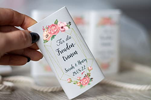 Hwart 20 Freundentränen Hochzeit Banderole mit 3 Taschentücher Gastgeschenke Personalsiert mit Namen und Datum