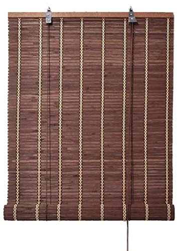 Sonnenschutz Bambusrollo,Dunkelbraun Bambus-Rollo Raffrollo,Rustikale Holzrollo Jalousie,Vorhang,Verdunkelungsrollos,Sichtschutz,Fenster-Rollo mit Seitenzug für Innen/Außen (W60xH110cm/24x43in)