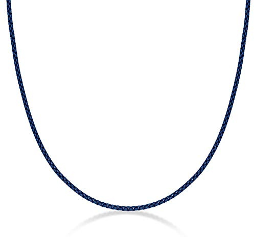 Metro Jewelry Stainless Steel Blue Acrylic Coated Round Box Chain Necklace for Men 3 MM 18 Inch Long with Lobster Claw