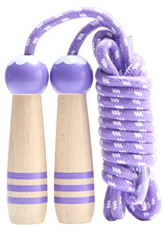 Skipping Rope Kids 7ft Adjustable Cotton Skipping Rope with Wooden Handle for Boys Girls Fitness Outdoor