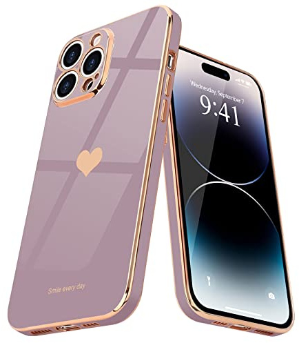 Teageo Kompatibel mit iPhone 14 Pro Hülle, Süße Herz Mädchen Handyhülle Luxuriös Galvanisierte Weich TPU Kameraschutz Kratzfest Stoßfest Schutzhülle Bumper Phone Case für iPhone 14 Pro, Sakura Lila