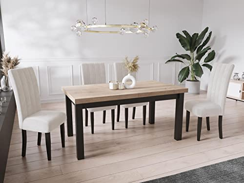 WFL GROUP Moderner Rechteckiger Ausziehbarer Esstisch - Platzsparend - Schwarze Holzbeine - 120 bis 160 cm - Hergestellt in EU - 120 x 80 cm - Sonoma Eiche