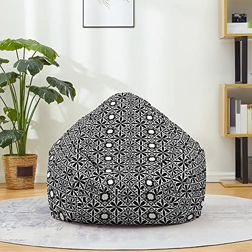 Highdi Boho Style Bean Bag No Filler Gaming Beanbag Chair Cover for Kids Adult Without Filling Highback Comfortable Lazy Sofa Beanbag Soft Toy Storage Bean Bag Seat (100x120cm,Black)