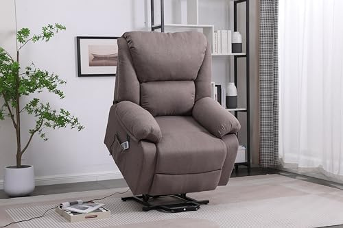 DUPI Sillón Relax Eléctrico Masaje Miami, Elevable y Reclinable, Levanta Personas, Vibración, Calor Lumbar, USB, Tela Microfibra (Capuchino)