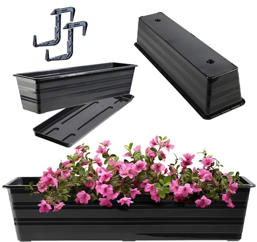 KADAX Fioriera da 60 cm con sottovasi e 2 manici Antracite, Vaso da balcone in plastica, Fioriera resistente alle intemperie, Vaso per fiori, Fioriera da ringhiera per fiori, erbe aromatiche