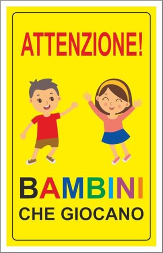M-ITALY CARTELLO SEGNALETICO - attenzione bambini che giocano mod 2 - Adesivo Extra Resistente, Pannello in Forex, Pannello In Alluminio (20x31, Alluminio)