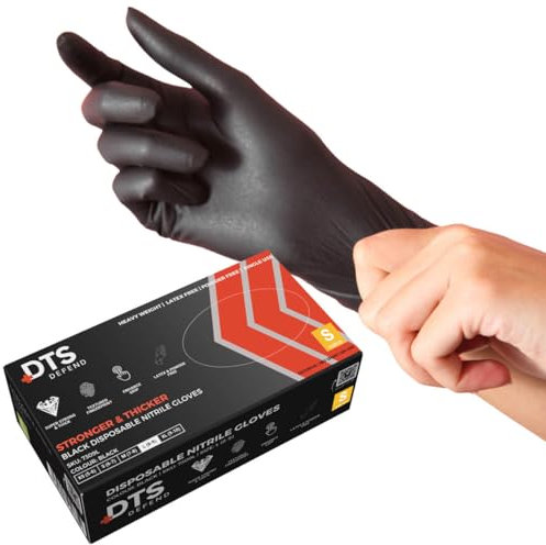 Flipped Out DTS Defend Strong Black Nitrile Heavy Duty 6g Gloves 100 Latex & Powder Free (Small)