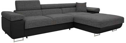 Mirjan24 Ecksofa Torezio Mini mit Bettkasten, Einstellbare Kopfstützen, Bequeme Polsterung, Eckcouch mit Schlaffunktion für Wohnzimmer L-Form Couch mit Bettfunktion (Soft 011 + Lux 06, Seite: Rechts)