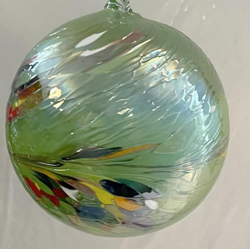 Kugel zum hängen Glaskugel Ornament grün bunt Fensterdekoration mundgeblasenes Kristallglas Durchmesser ca. 15 cm