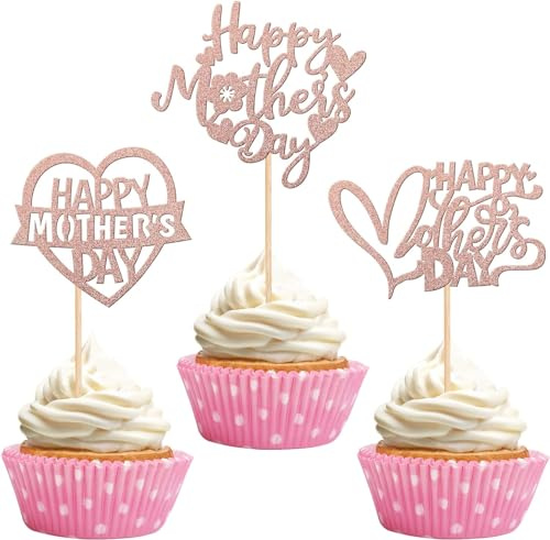 36 Stück Happy Mother's Day Cupcake Toppers Glitzer Herz I love you Mom Tertendeko Blume Best Moms Kuchen Deko Für Happy Mother's Day Theme Frauen Geburtstag Party Kuchen Dekorationen Rosegold