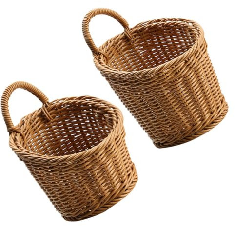 Cabilock Woven Storage Baskets 2pcs Hanging Wall Basket Rattan Vegetable Rack for Kitchen