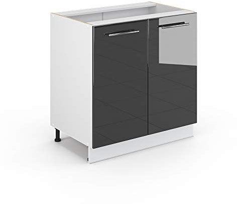 Vicco Spülenunterschrank Fame-Line, Anthrazit Hochglanz/Weiß, 80 cm mit Regal, AP Anthrazit