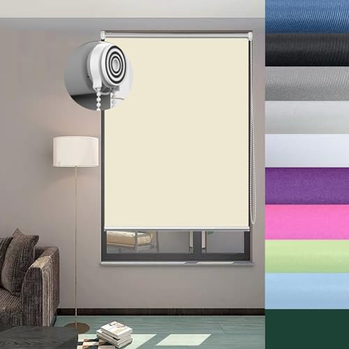 Verdunkelungsrollos für Fenster, 40 x 170 cm, wärmeisoliert, UV-Schutz, Tag und Nacht, Rollo, Premium, leichter Stoff, ideal für Schlafzimmer und Wohnzimmer, cremefarben