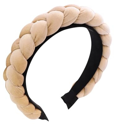 Samt Haarreif Dirndl Geflochten Stirnband Breit Haarband Vintage Gepolsterte Haarreifen Trachten Haarschmuck Rockabilly Kopfband für Damen und Mädchen (Beige, Einheitsgröße)