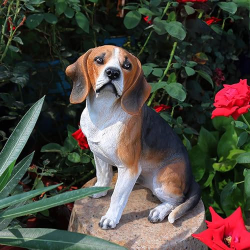 Pevfeciy Gartenfiguren & gartenstatuen Gartendeko für draußen wetterfest Harz Beagle Figuren,Hoher Simulationsgrad,für Garten, Balkon, Rasen, Teichdekoration