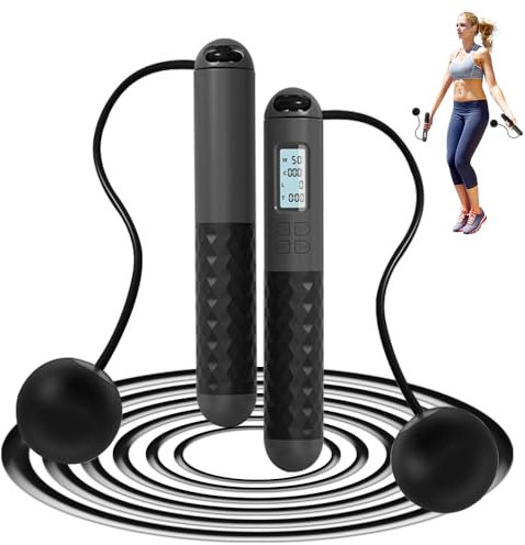 HIULLEN Springseil mit Zähler,Springseil Erwachsene Fitness,springseil Speed Rope Kalorienzähler mit Kugellager,Anti-Rutsch Griffe Seilspringen Digitale Längenverstellbares Seil für Kinder Erwachsene