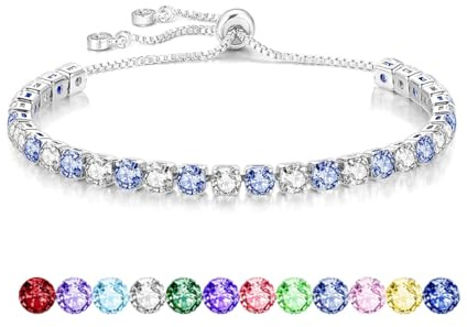Mieoyue S925 Silver Bracelet for Women Adjustable Slider Crystal Tennis Bracelet Birthstone Jewellery Birthday Gifts