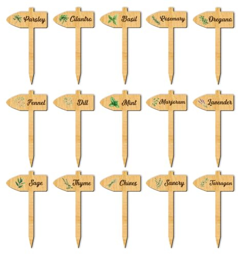 arricraft 15 Stück Wegweiser Aus Holz Für Pflanzen Kräutermotiv Pfeilform Wasserdicht Wiederverwendbar Garten Pflanzenstecker Tag Kits Für Außenbereich Topfpflanzen Kinderzimmer Markierungsdekoration