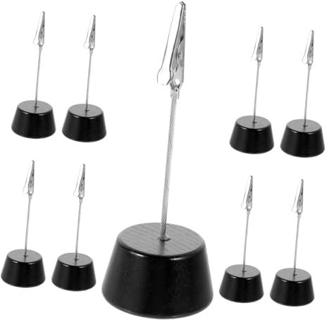 ULTECHNOVO Portafoto Da Tavolo Clip in Legno Nero, Supporto Per Promemoria e Clip Fotografiche Per Accessori Ufficio Scrivania, Set 10 Pezzi Per Feste, Matrimoni e Eventi